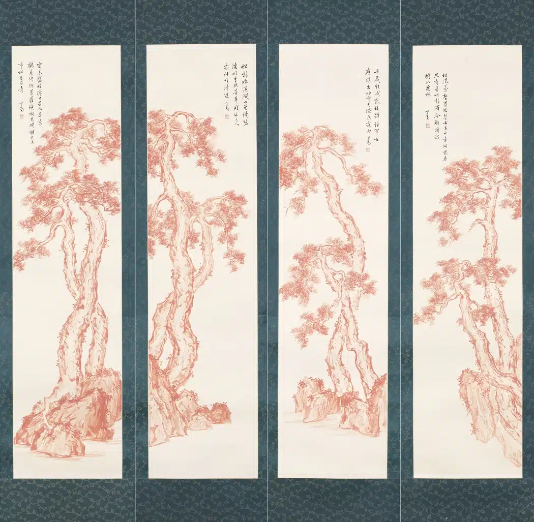 溥儒(溥心畬)(1896-1963)硃砂赤松四條屏 - 長流美術館