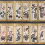 吳昌碩（1844－1927）青銅全形拓花鳥六曲對屏