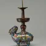十九世紀 銅胎掐絲琺瑯麒麟燭臺