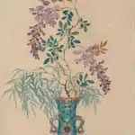 溥儒（溥心畬）（1896－1963）／溥靖秋（近現代）藤花翠柳藍地賞瓶