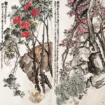 吳昌碩（1844－1927）紅映華石圖對屏